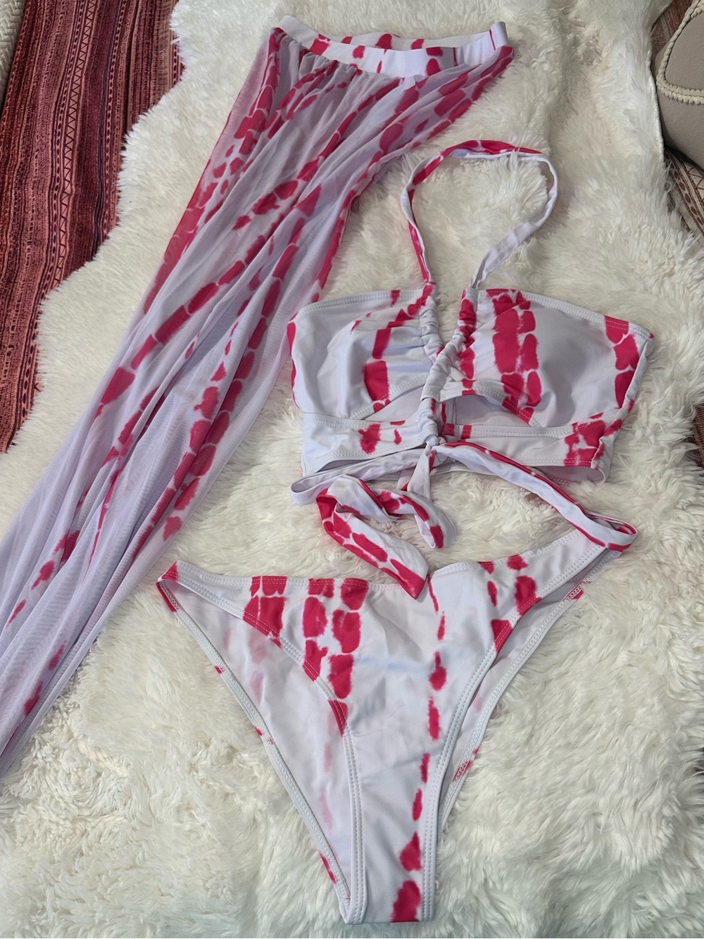 Swim Vcay Pink Tie Dye Bikini Set & Sheer Cover Up Skirt Size M - Picture 4 of 11